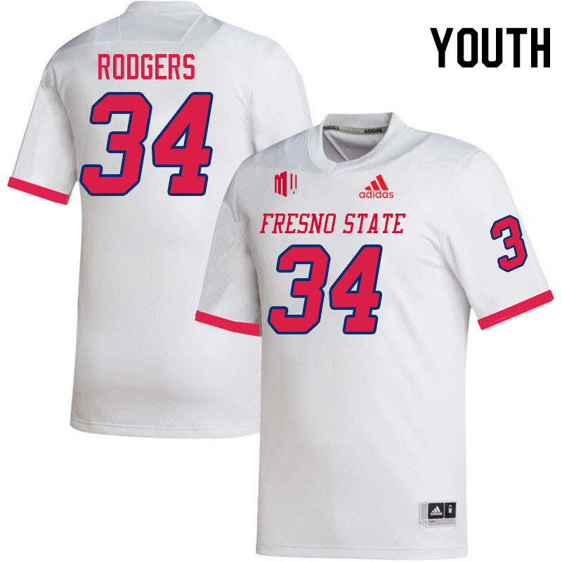 Youth #34 Caden Rodgers Fresno State Bulldogs College Football Jerseys Stitched Sale-White - Click Image to Close